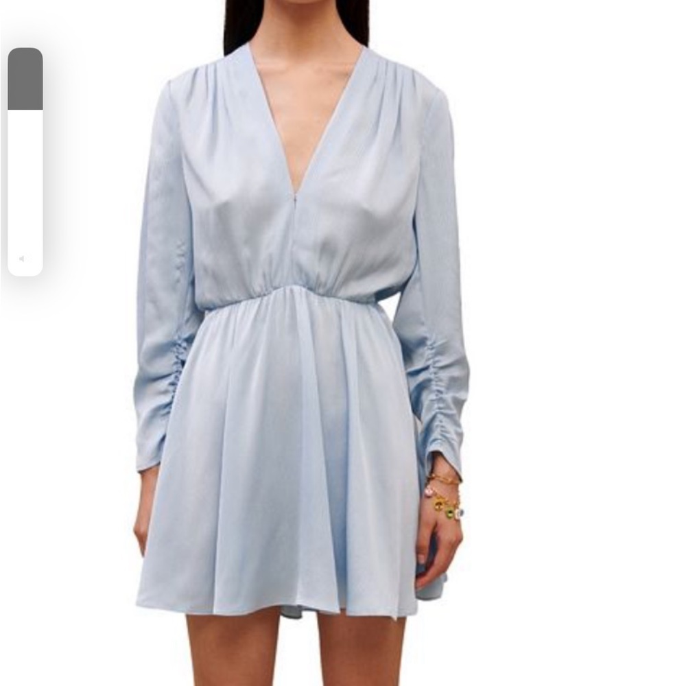 Maje Light Blue V-Neck Long Sleeve Mini Dress